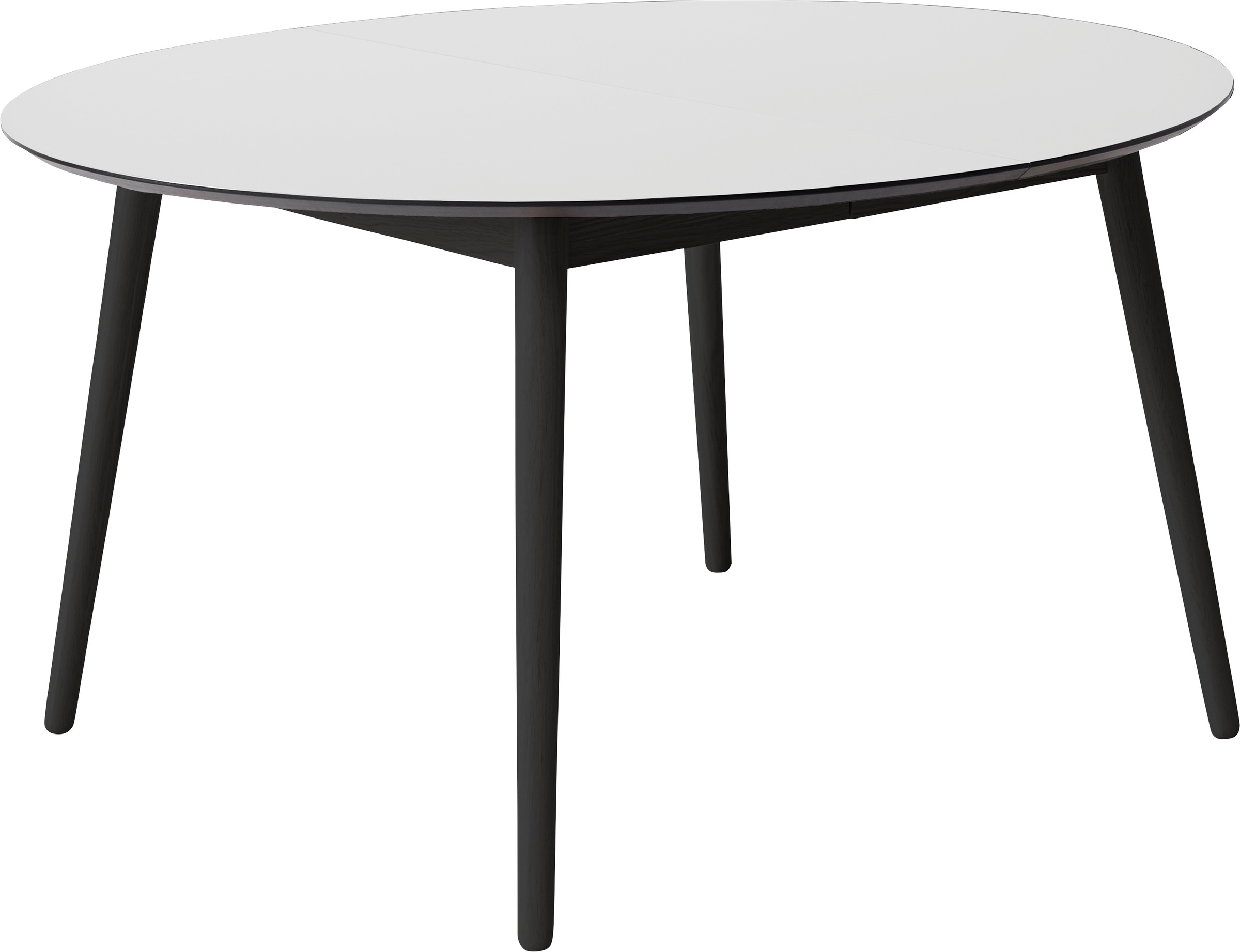 Esstisch HAMMEL FURNITURE "Meza Designtisch mit Auszugsfunktion und 2 Einlegeplatten", weiß (weiß, schwarz), B:135cm H:73,5cm T:135cm, Tischplatte: Weiß laminat (schwarzer Rand), Gestell: Schwarz gebeizt Esche (Massivholz);Mit nanobehandeltem...