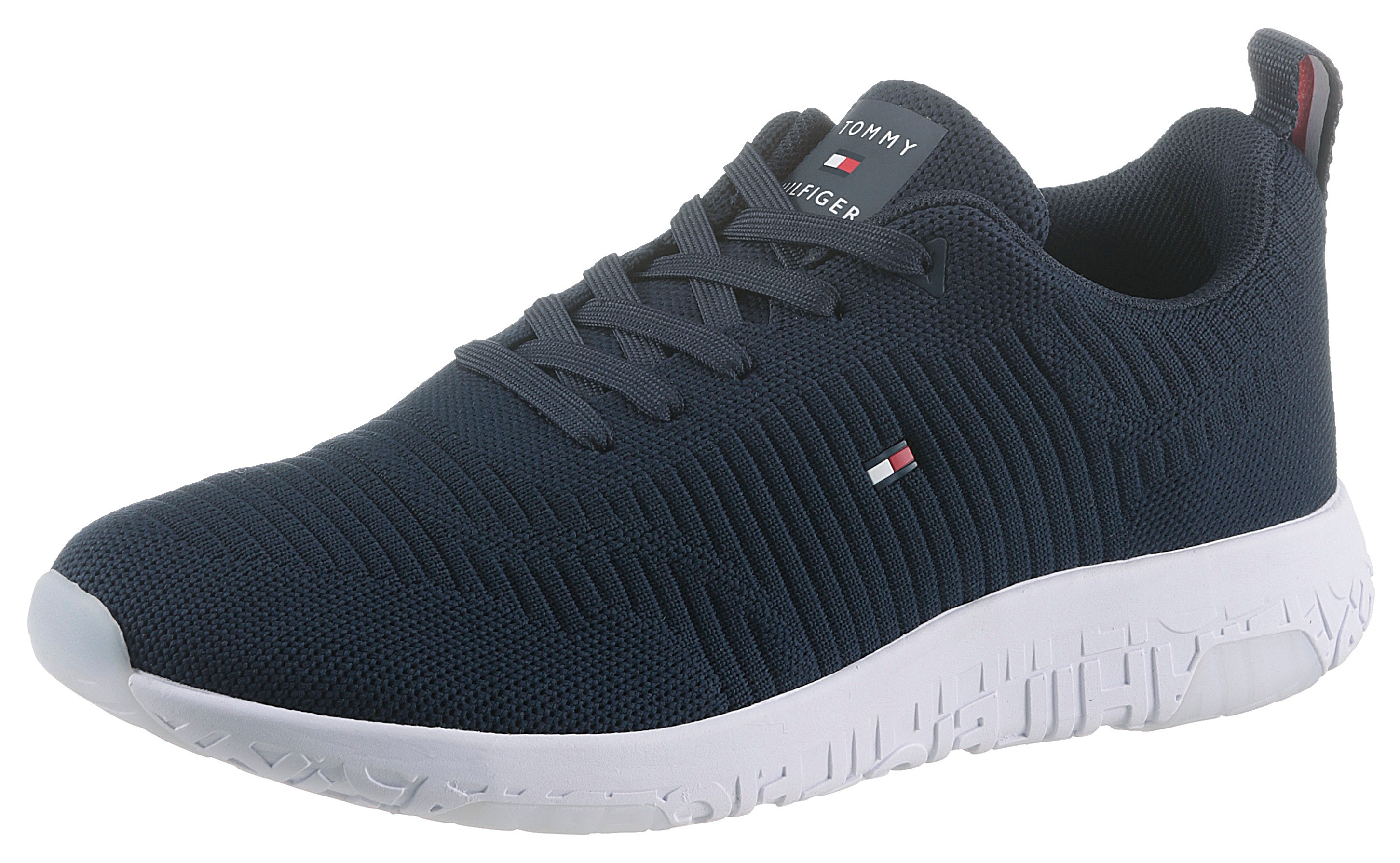 Sneaker TOMMY HILFIGER "CORPORATE KNIT RIB RUNNER", Herren, Gr. 46, blau (nachtblau), Textil, Schuhe Sneaker, Freizeitschuh, Halbschuh, Schnürschuh mit seitlicher Logoflagge