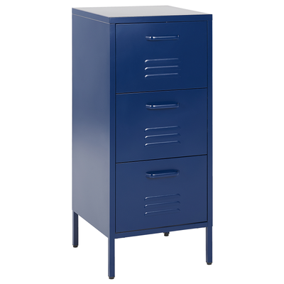 Hoher Aktenschrank Blau Stahl 43x40x103 cm mit 3 Schubladen Industrie Stil Büro Wohnzimmer Schlafzimmer Kinderzimmer Bad