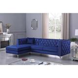 Chesterfield Velvet Sectional Sofa Navy Blue / Grey Chaise, the Right / Left Facing