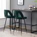 Set of 2 Contemporary Velvet Upholstered 28" Bar Stool with Nailheads and Gold Tipped Black Metal Legs for Dining Room
