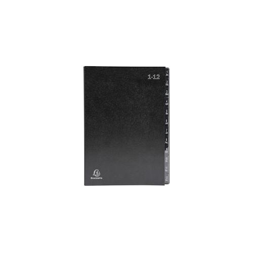 Exacompta 57012E 12x Pultordner Ordnungsmappe mit 12 Fächern aus Recycling-Karton, numerisches Register 1-12, für DIN A4 – Schwarz