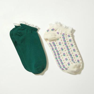 Lucky Brand Garden Lace Trim Ped Sock 2 Pk - Women's Ladies Accessories Ankle Socks in Balsam Green