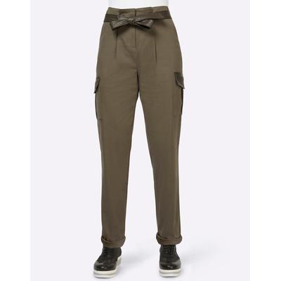 Cargohose HEINE, Damen, Gr. 36, Normalgrößen, grün (khaki), 97% Baumwolle, 3% Elasthan, Lederimitat:100% Polyurethan, unifarben, lang, Hosen Image