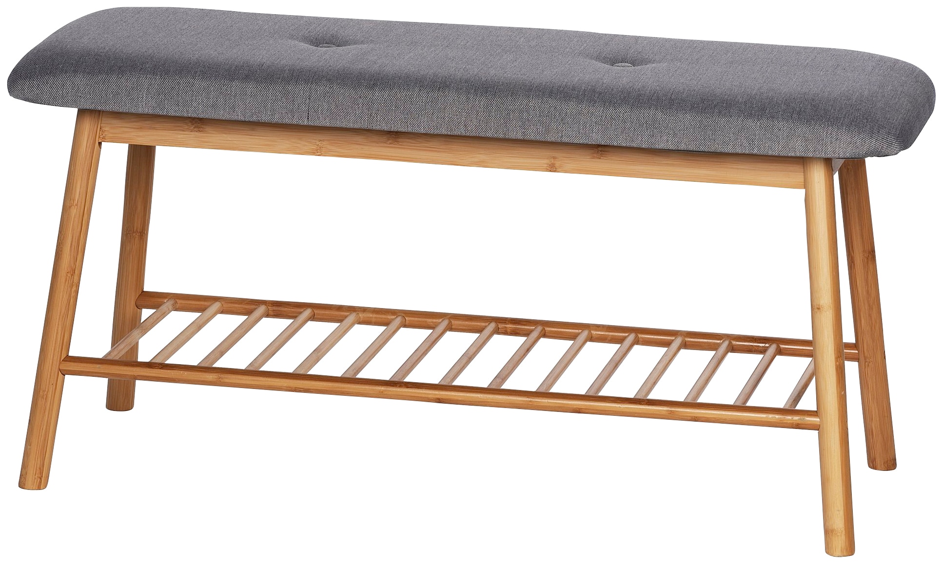 Schuhbank WENKO "Bahari", braun (bank: braun, polster: grau), B:90cm H:45cm T:34cm, Bambus, Polyester, Polyurethan, Sitzbänke, Schuhbank, BxTxH: 90x34x45 cm, aus Bambus