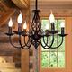 JIINOO Rustic Pendant Chandelier, French Country Vintage 6 Lights Chandeliers Farmhouse Pendant Light Fixture Height Adjustable Candle Wrought Iron Chandelier for Kitchen,Dining Room,Living Room,Foyer