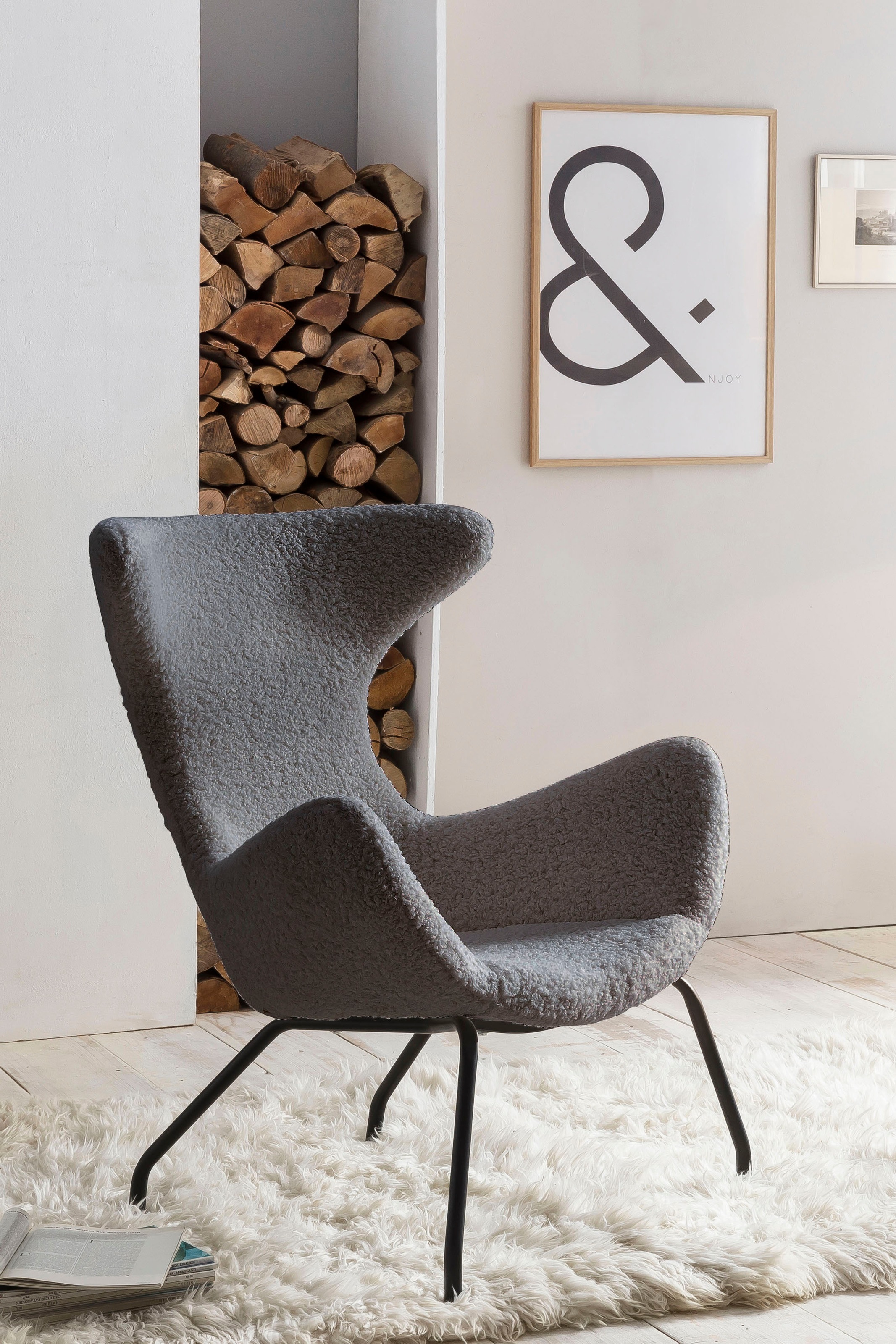 Relaxsessel SALESFEVER "Komfortabler Sessel zum Entspannen", grau, B:77cm H:95cm T:62cm, 100% Polyester, Metall, Sessel, Relaxsessel, Umhüllt von kuscheligem Teddyfell