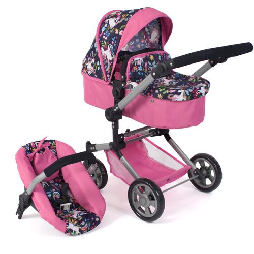 „Kombi-Puppenwagen CHIC2000 „“Linus, Einhorn““ Puppenwagen blau (einhorn) Kinder Puppenwagen -trage mit Babywanne und Autositz“