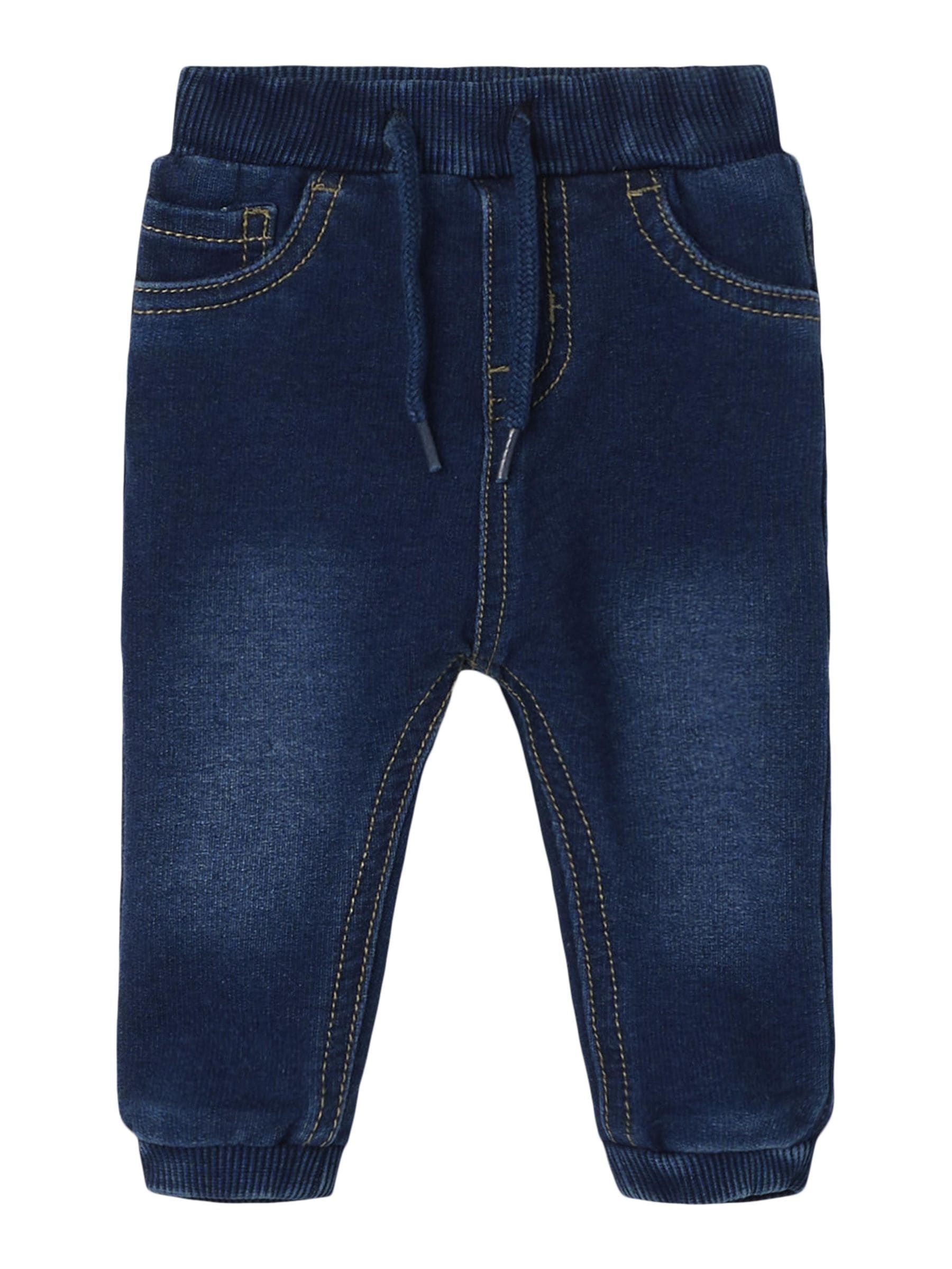 Schlupfjeans NAME IT "NBMBUNDO DNMTRUEBO SWE PANT", Jungen, Gr. 68, N-Gr, blau (dunkelblau denim), Denim/Jeans, Obermaterial: 95% Baumwolle, 5% Elasthan, Abriebeffekte, relaxed fit normal, Jeans Image