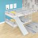 Full Over Full Size Pine Wood Floor Bunk Bed with Convertible Slide and Ladder
