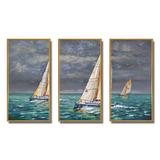 Breakwater Bay Regatta Sailboats Arriving At The Finish I - Nautical & Coastal Framed Canvas Wall Art Set Of 3 Canvas, in Blue/Gray | Wayfair