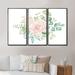 Winston Porter Bouquet Of Pink Rose Flowers Eucalyptus Leaves I - Traditional Framed Canvas Wall Art Set Of 3 Canvas, Wood in Green/Pink | Wayfair