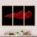 Ebern Designs Red River Or Red Ink Liquid Art - Modern Framed Canvas Wall Art Set Of 3 Canvas, Wood in Black/Red | 28 H x 36 W in | Wayfair