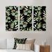 Winston Porter Tropical Green Leaves on Black - Tropical Framed Canvas Wall Art Set Of 3 Canvas, Wood in Black/Brown/Green | 20 H x 36 W in | Wayfair