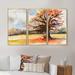 Winston Porter Lone Oak in the Fields w/ Autum Leaves - 3 Piece Floater Frame Print on Canvas Canvas, Wood in White | 28 H x 36 W x 1 D in | Wayfair