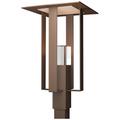 Shadow Box Outdoor Post Light - Bronze - Silver Accents - Clear Glass