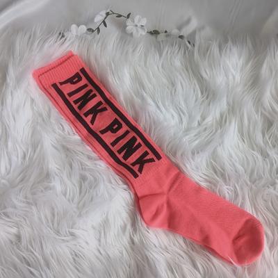 Pink Victoria's Secret Accessories | Authentic Vs Pink Hot Pink Crew Socks Nwot | Color: Black/Pink | Size: Os