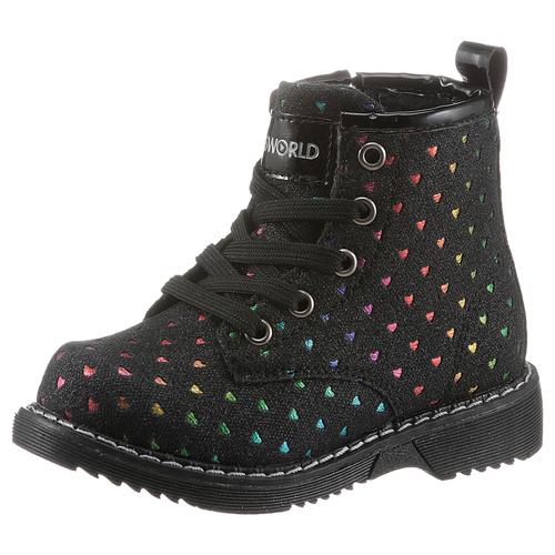 Schnürstiefel KIDSWORLD Gr. 25, bunt (schwarz, multi) Kinder Schuhe mit bunter Herzchen-Verzierung