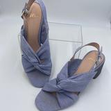 J. Crew Shoes | J. Crew Twisted-Knot Penny Sandals Blue Stripe Glitter Chunky Heel Shoes Sz 9.5 | Color: Blue/Silver | Size: 9.5