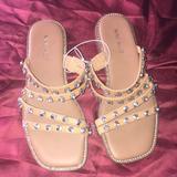 Nine West Shoes | Nine West | Rhinestone Bling Strapy Slide Sandal | Color: Tan | Size: 6