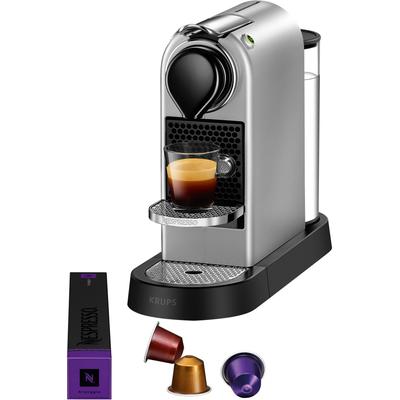 NESPRESSO Kapselmaschine "XN741B New CitiZ von Krups", silber (silberfarben), B:18,7cm H:37,3cm T:38,8cm, Kaffeemaschinen, Wassertankkapazität: 1 Liter, inkl. Willkommenspaket mit 7 Kapseln Image