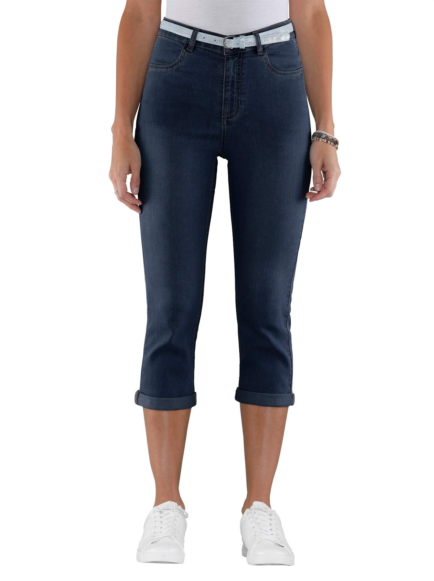 Caprijeans CLASSIC BASICS, Damen, Gr. 40, Normalgrößen, blau (blau, stone, washed), 81% Baumwolle, 17% Polyester, 2% Elasthan, unifarben, 3/4-Länge, Jeans Image