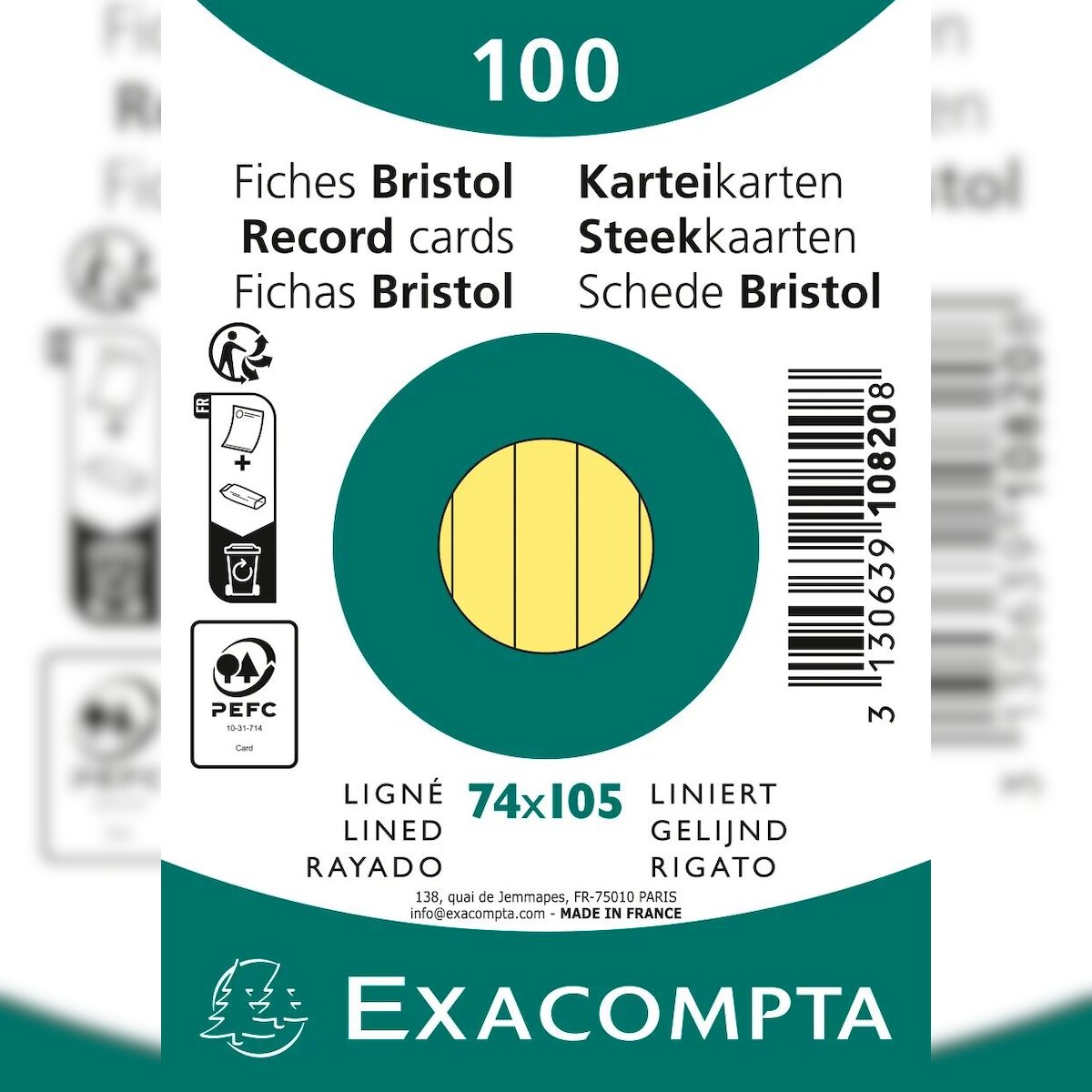 Exacompta 10820SE 40x Karteikarten liniert DIN A7 100 St eingeschweißt - Gelb Image