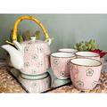 Winston Porter Davontai Sakura Cherry Blossoms Tea Set for 4 People Porcelain China/Ceramic in Pink/White | 7 H x 7.25 W x 7.25 D in | Wayfair