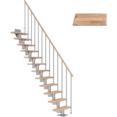 DOLLE Mittelholmtreppe Dublin, inkl. einseitigem Geländer, Einzelstab (perlgrau), 278 cm - 337 cm,65 cm,Buche,Geradelauf