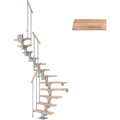 DOLLE Mittelholmtreppe Dublin, inkl. einseitigem Geländer, Einzelstab (perlgrau), 1/2 gewendelt,222 cm - 270 cm,65 cm,Buche Image