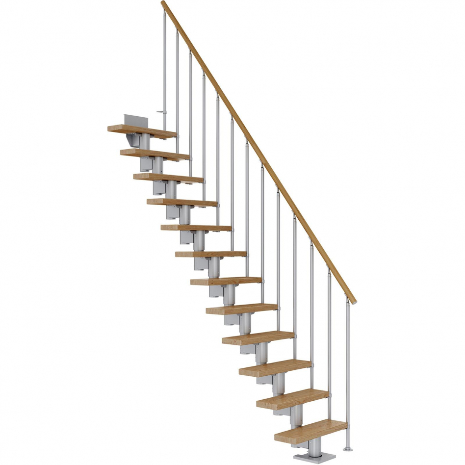 DOLLE Mittelholmtreppe Dublin, inkl. einseitigem Geländer, Einzelstab (perlgrau), 240 cm - 292 cm,65 cm,Eiche,Geradelaufend Image