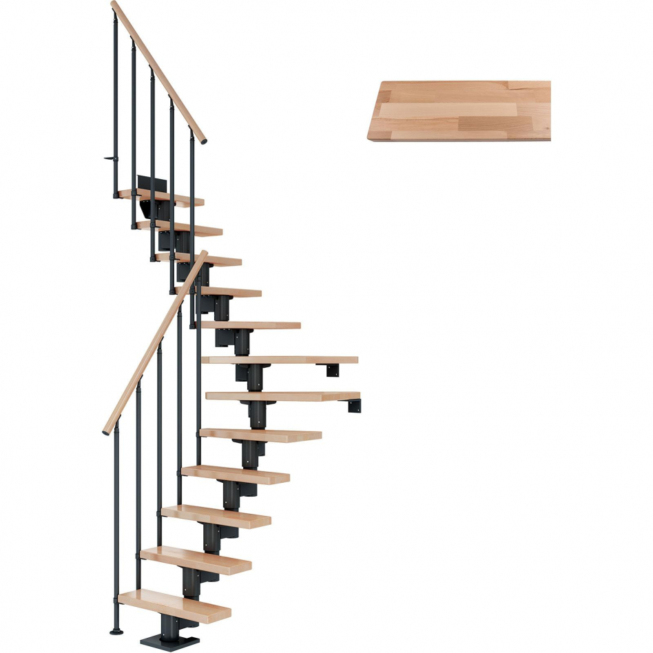 DOLLE Mittelholmtreppe Dublin, inkl. einseitigem Geländer, Einzelstab (anthrazit), 1/4 gewendelt,278 cm - 337 cm,65 cm,Buche Image