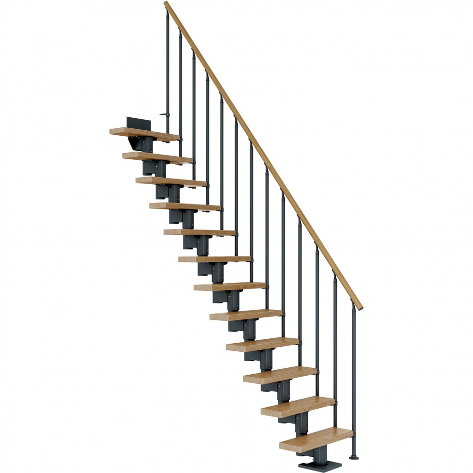 DOLLE Mittelholmtreppe Dublin, inkl. einseitigem Geländer, Einzelstab (anthrazit), 222 cm - 270 cm,65 cm,Eiche,Geradelaufend Image