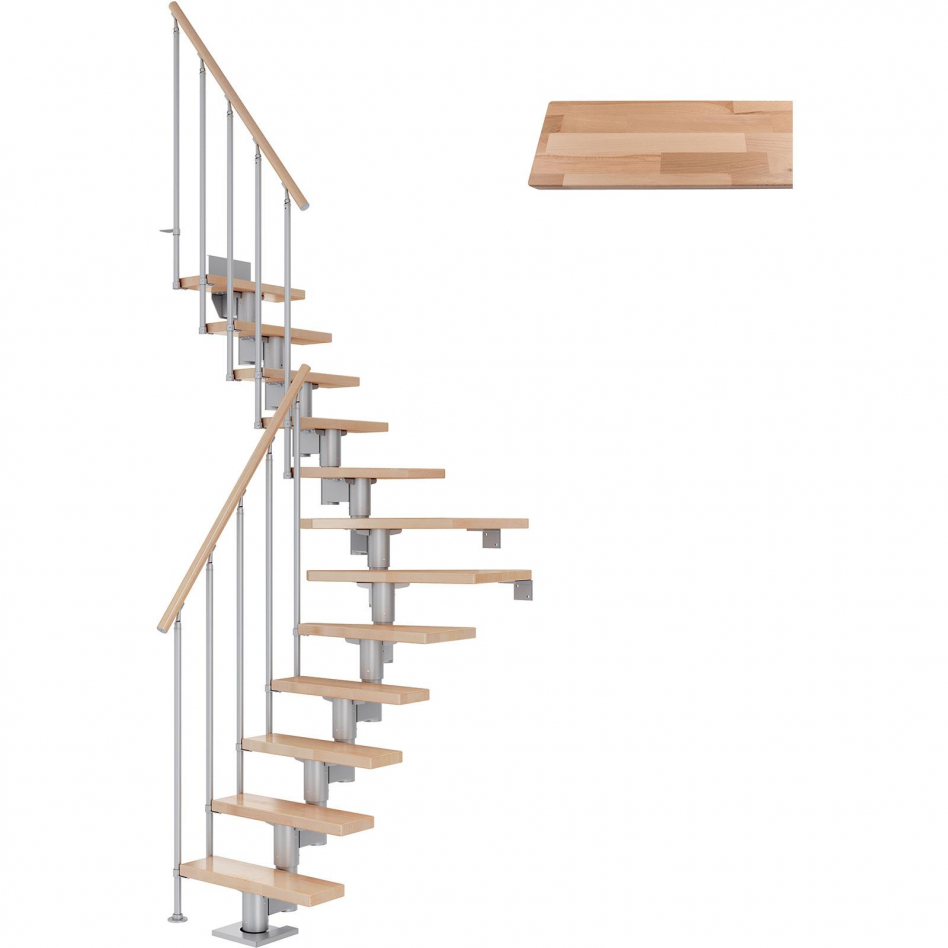 DOLLE Mittelholmtreppe Dublin, inkl. einseitigem Geländer, Einzelstab (perlgrau), 1/4 gewendelt,259 cm - 315 cm,75 cm,Buche Image