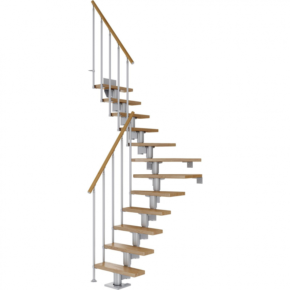 DOLLE Mittelholmtreppe Dublin, inkl. einseitigem Geländer, Einzelstab (perlgrau), 1/4 gewendelt,222 cm - 270 cm,75 cm,Eiche Image