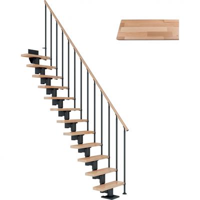 DOLLE Mittelholmtreppe Dublin, inkl. einseitigem Geländer, Einzelstab (anthrazit), 222 cm - 270 cm,75 cm,Buche,Geradelau