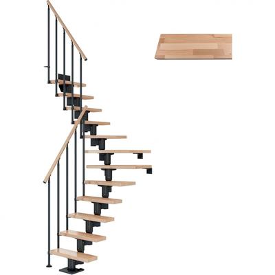 DOLLE Mittelholmtreppe Dublin, inkl. einseitigem Geländer, Einzelstab (anthrazit), 1/4 gewendelt,240 cm - 292 cm,75 cm,Buche Image