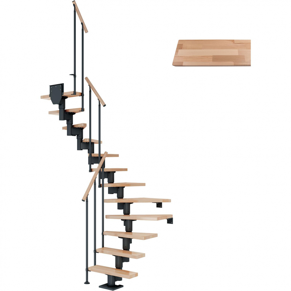 DOLLE Mittelholmtreppe Dublin, inkl. einseitigem Geländer, Einzelstab (anthrazit), 1/2 gewendelt,259 cm - 315 cm,75 cm,Buche Image
