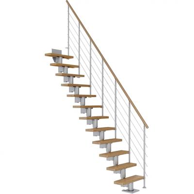 DOLLE Mittelholmtreppe Dublin, inkl. einseitigem Geländer, Edelstahl (perlgrau), 259 cm - 315 cm,65 cm,Eiche,Geradelaufe