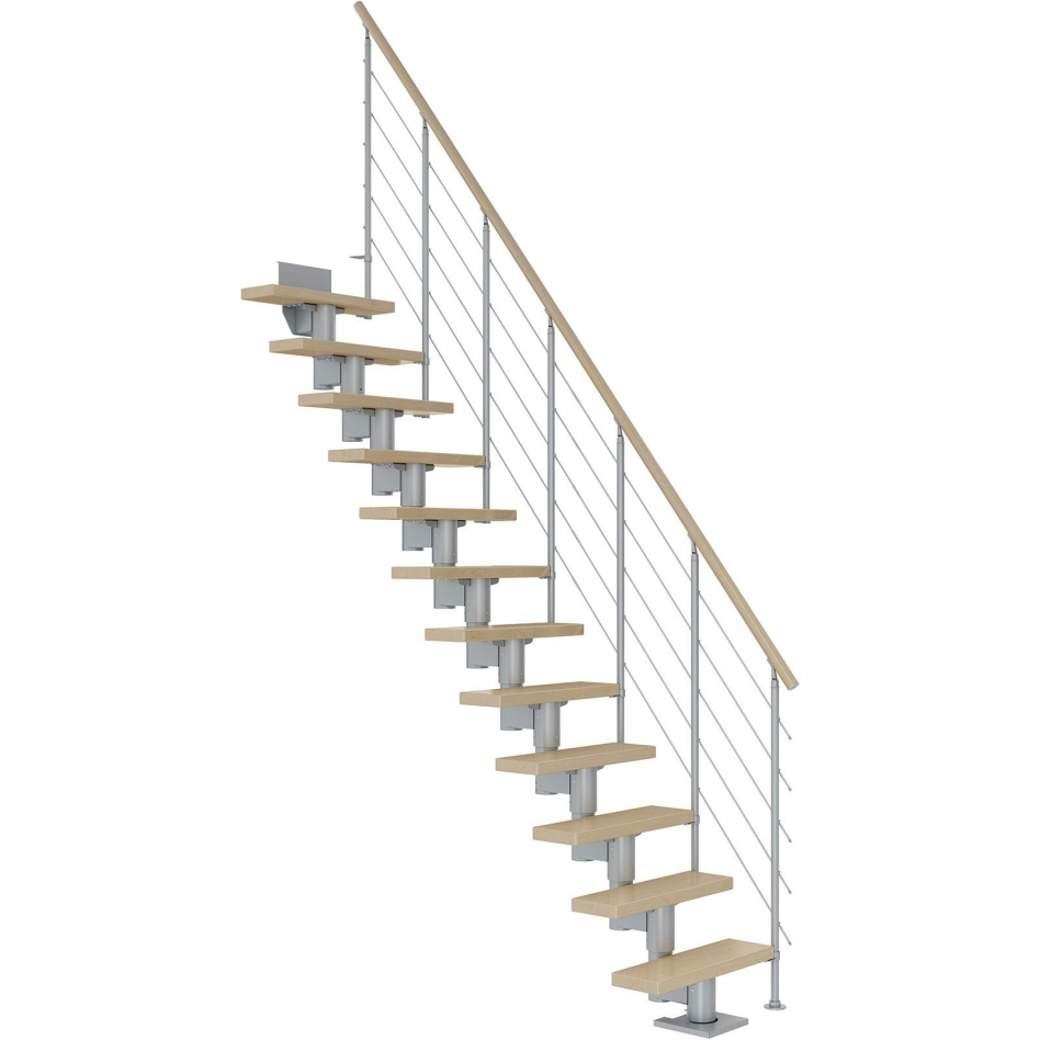 DOLLE Mittelholmtreppe Dublin, inkl. einseitigem Geländer, Edelstahl (perlgrau), 222 cm - 270 cm,65 cm,Ahorn,Geradelaufend Image