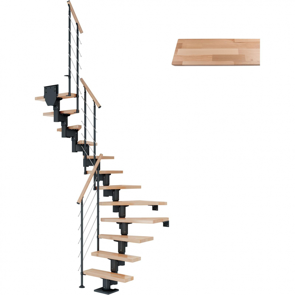 DOLLE Mittelholmtreppe Dublin, inkl. einseitigem Geländer, Edelstahl (anthrazit), 1/2 gewendelt,222 cm - 270 cm,65 cm,Buche Image