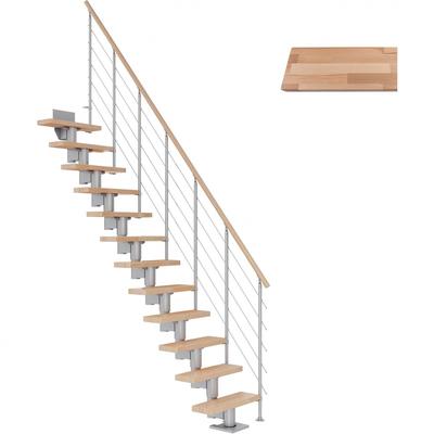 DOLLE Mittelholmtreppe Dublin, inkl. einseitigem Geländer, Edelstahl (perlgrau), 259 cm - 315 cm,75 cm,Buche,Geradelaufend Image