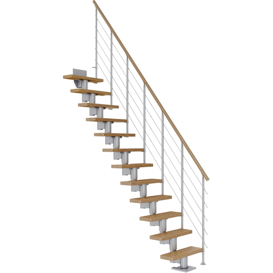 DOLLE Mittelholmtreppe Dublin, inkl. einseitigem Geländer, Edelstahl (perlgrau), 222 cm - 270 cm,75 cm,Eiche,Geradelaufend Image