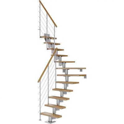 DOLLE Mittelholmtreppe Dublin, inkl. einseitigem Geländer, Edelstahl (perlgrau), 1/4 gewendelt,240 cm - 292 cm,75 cm,Eiche Image