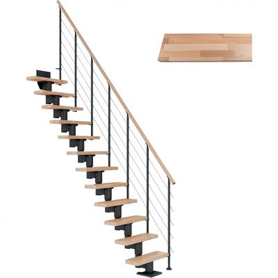 DOLLE Mittelholmtreppe Dublin, inkl. einseitigem Geländer, Edelstahl (anthrazit), 240 cm - 292 cm,75 cm,Buche,Geradelaufend Image