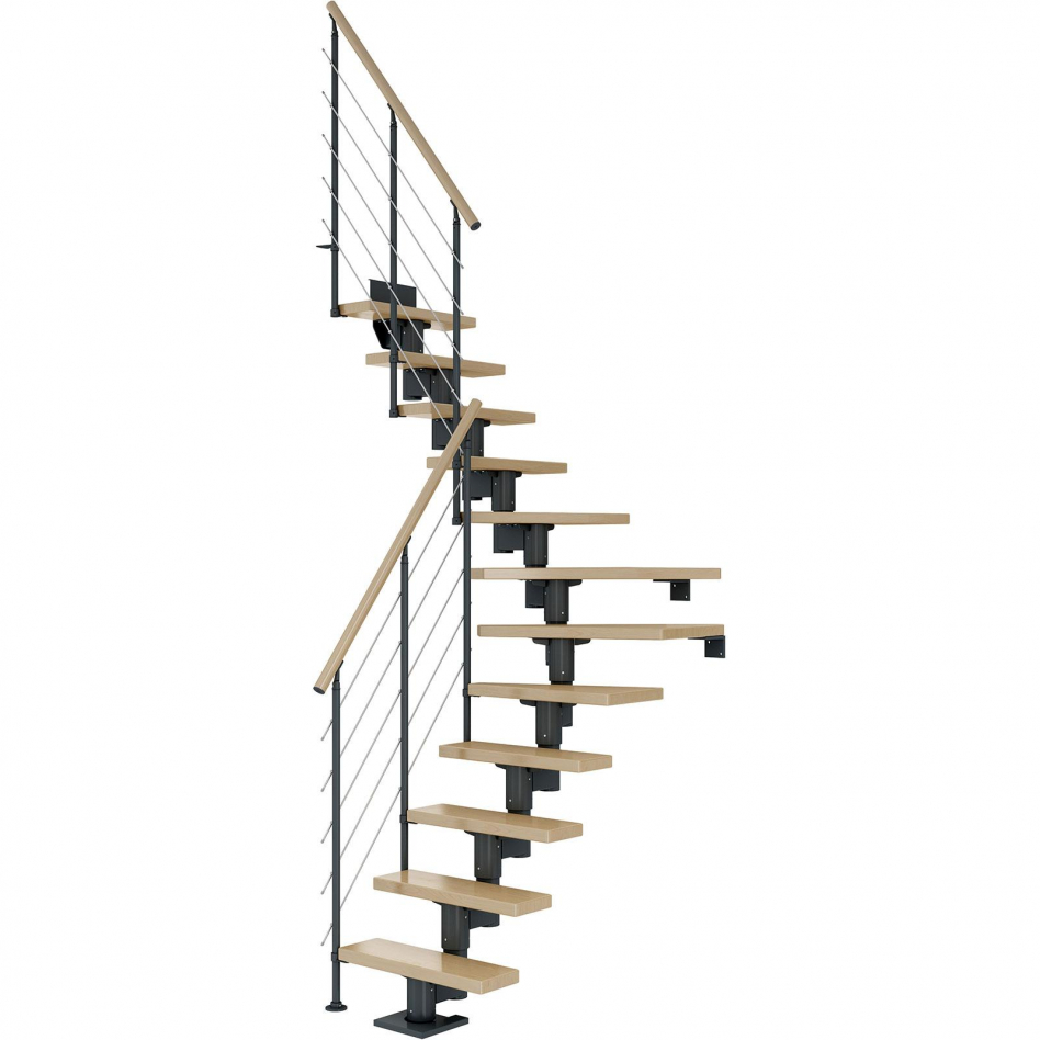 DOLLE Mittelholmtreppe Dublin, inkl. einseitigem Geländer, Edelstahl (anthrazit), 1/4 gewendelt,278 cm - 337 cm,75 cm,Ahorn Image