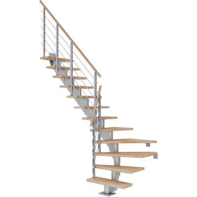 DOLLE Mittelholmtreppe Hamburg, inkl. einseitigem Designgeländer, Design (perlgrau), 1/4 gewendelt,240 cm - 279 cm,75 cm,Buche, geölt Image