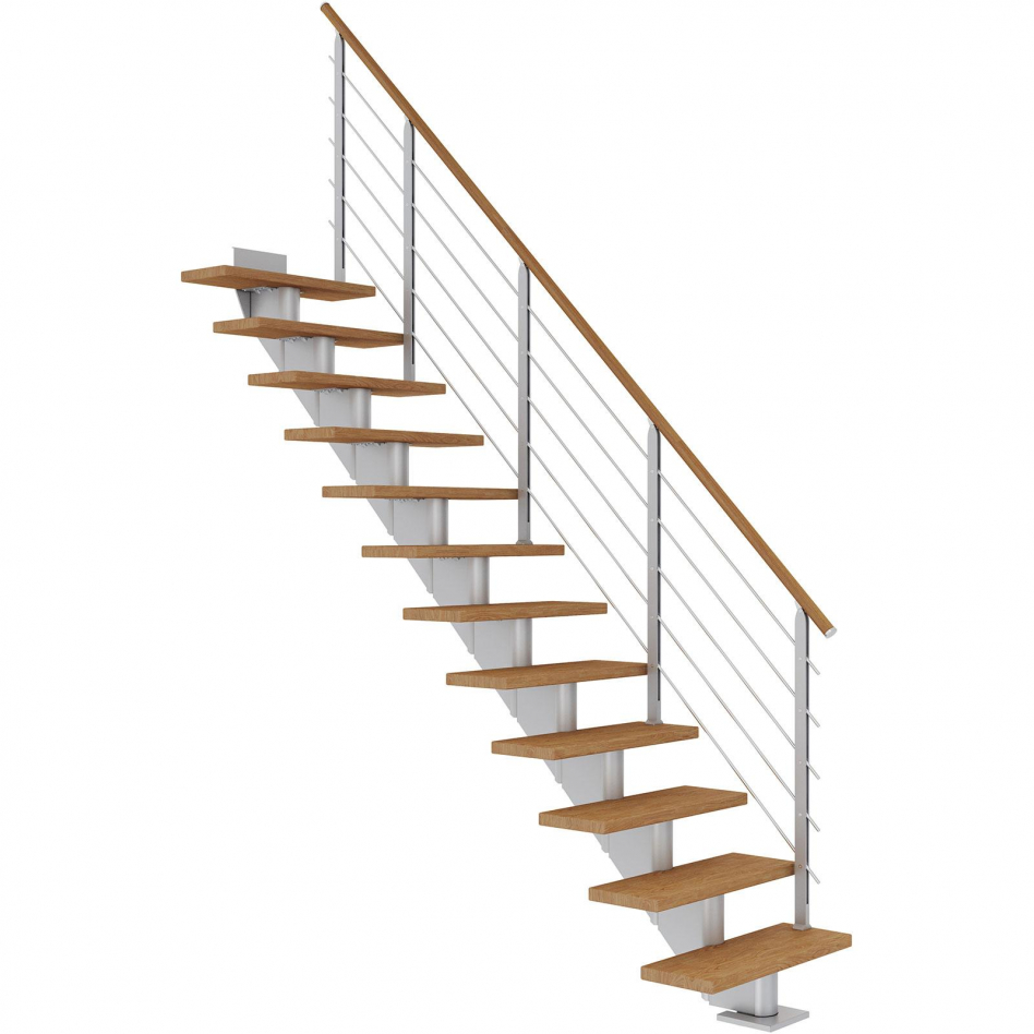 DOLLE Mittelholmtreppe Hamburg, inkl. einseitigem Designgeländer, Design (perlgrau), 278 cm - 322 cm,75 cm,Eiche, geölt,Geradelaufend Image