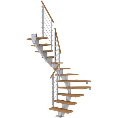 DOLLE Mittelholmtreppe Hamburg, inkl. einseitigem Designgeländer, Design (perlgrau), 1/2 gewendelt,222 cm - 258 cm,75 cm,Eiche, geölt Image