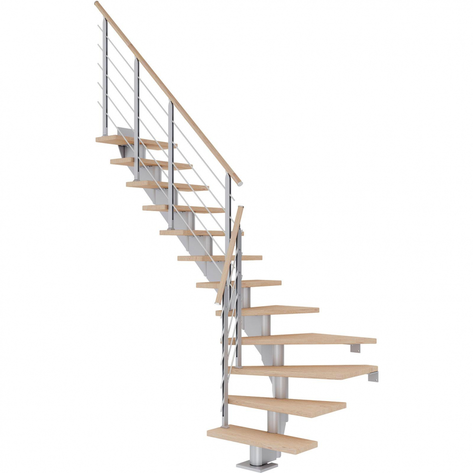 DOLLE Mittelholmtreppe Hamburg, inkl. einseitigem Designgeländer, Design (perlgrau), 1/4 gewendelt,259 cm - 301 cm,75 cm,Eiche weiß, geölt Image
